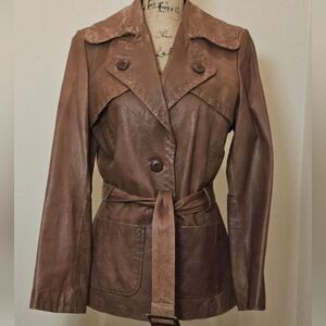 Karen Kane Vintage Tan Leather Jacket Size Medium